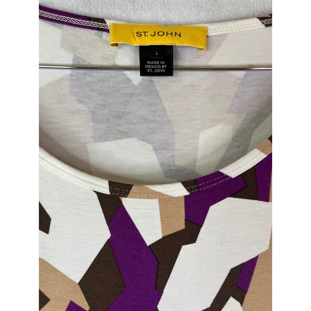 ST. JOHN Yellow Label Printed Scoop Neck T-Shirt Sz Large - Picture 2 of 8